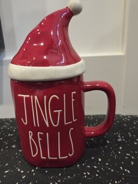 Rae Dunn "JINGLE BELLS" Christmas Mug with Santa Hat Lid